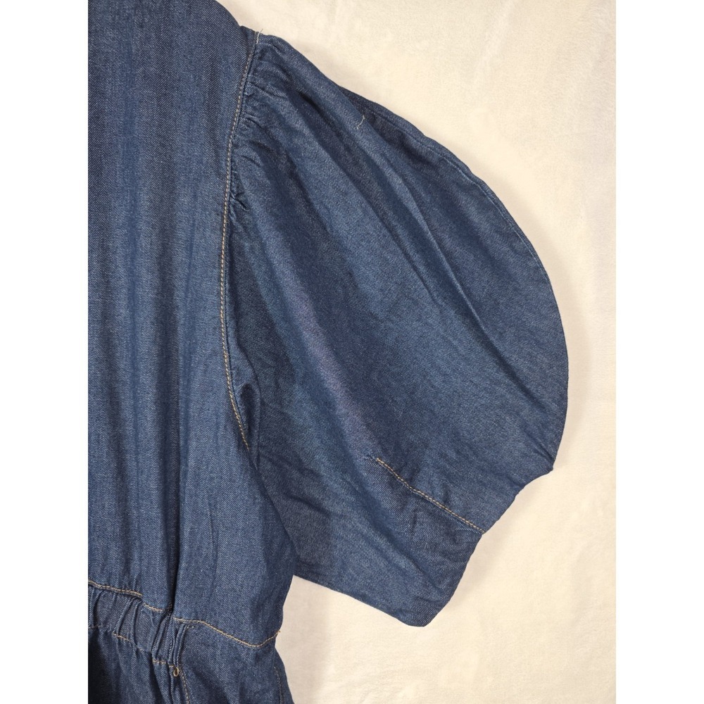 NWT ALIGNE Harlin Denim Midi Dress UK18 US14 Cotton Puff Sleeve Pockets Blue - Picture 7 of 14